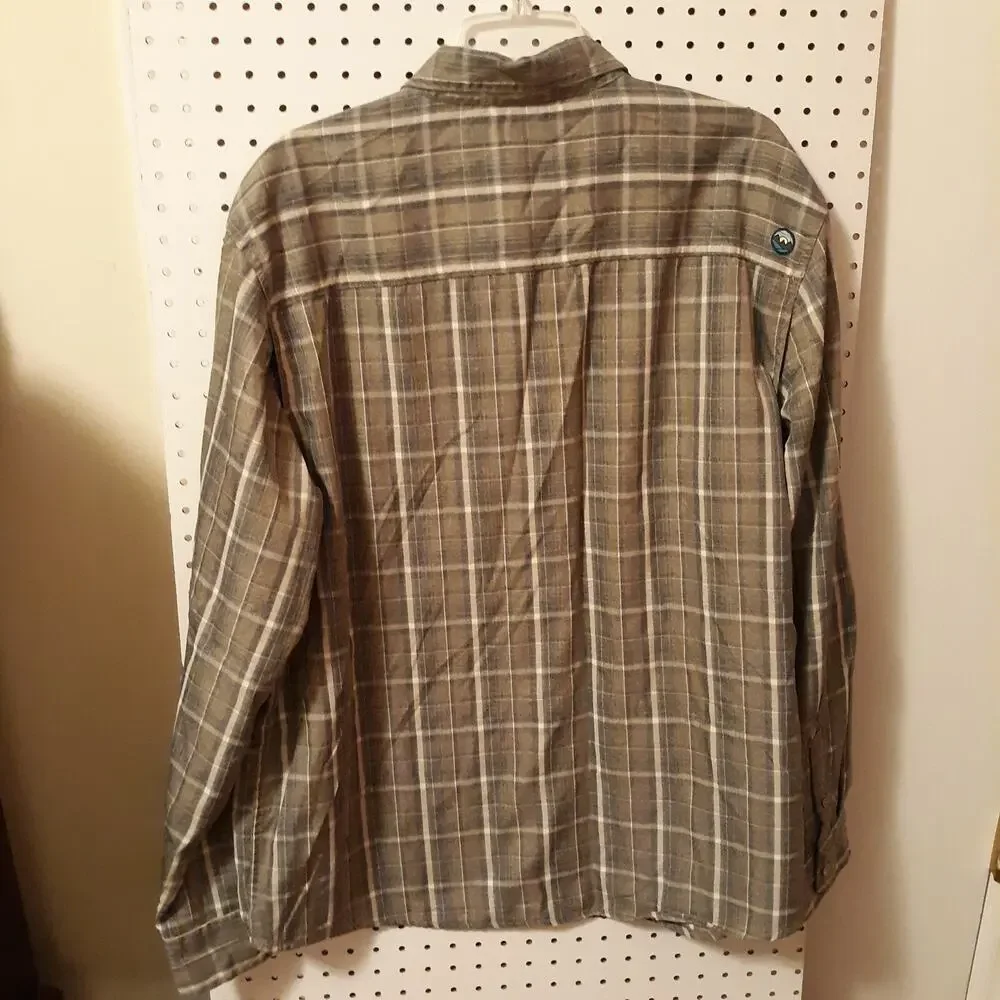 Wrangler Outdoors Mens Shirt XL Plaid Button Up Roll Tab Sleeve Grays Tans - Picture 2 of 11